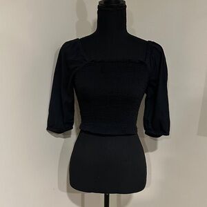 *ABLE* Black Smocked Blouse Crop Top Size XXS